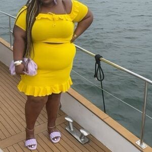 Yellow Ruffle Hem Skirt Set